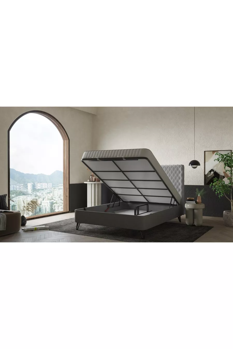 Ensemble de lit orthopédique de luxe avec sommier et tête de lit - Anthracite