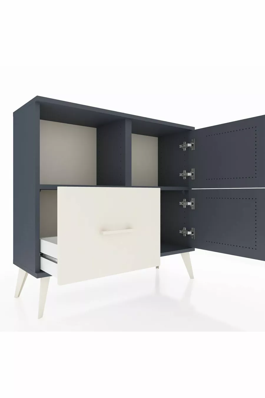 Commode Arges à 2 étagères, 1 tiroir, 2 portes, Anthracite-Anthracite/Gris pierre