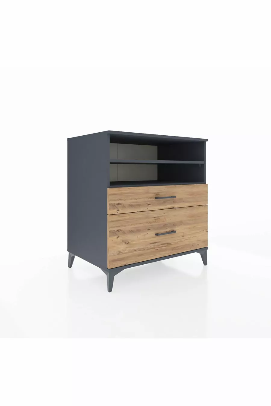 Commode Kronos 2 étagères 2 tiroirs Anthracite-Bois de pin