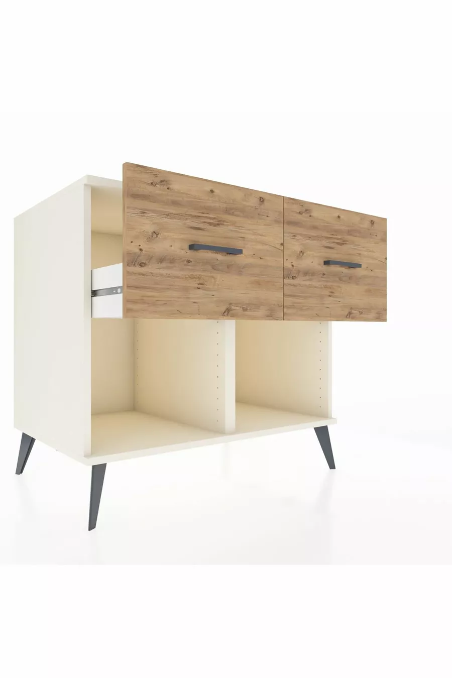Commode Kronos 2 tiroirs Pierre de Lune-Anthracite/Pin