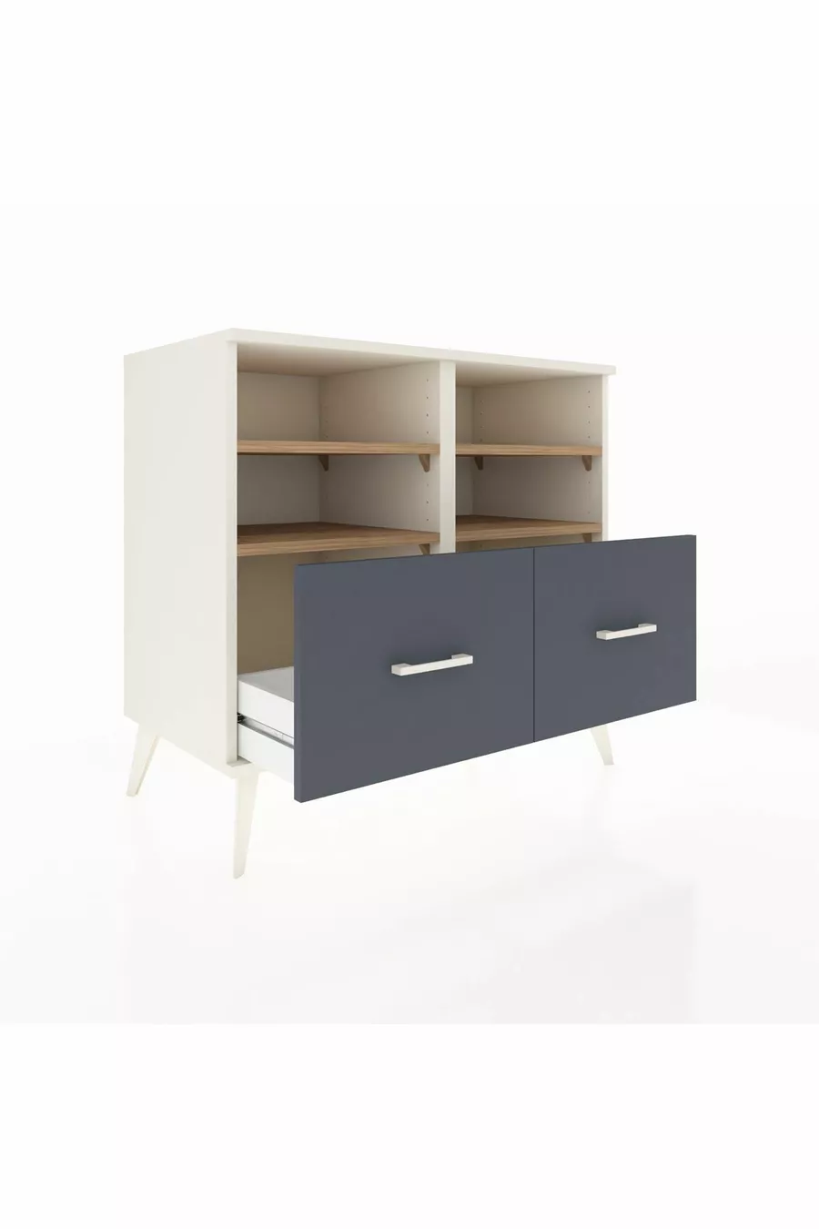 Commode Hyperion 4 étagères 2 tiroirs Pierre de Lune-Pin/Anthracite