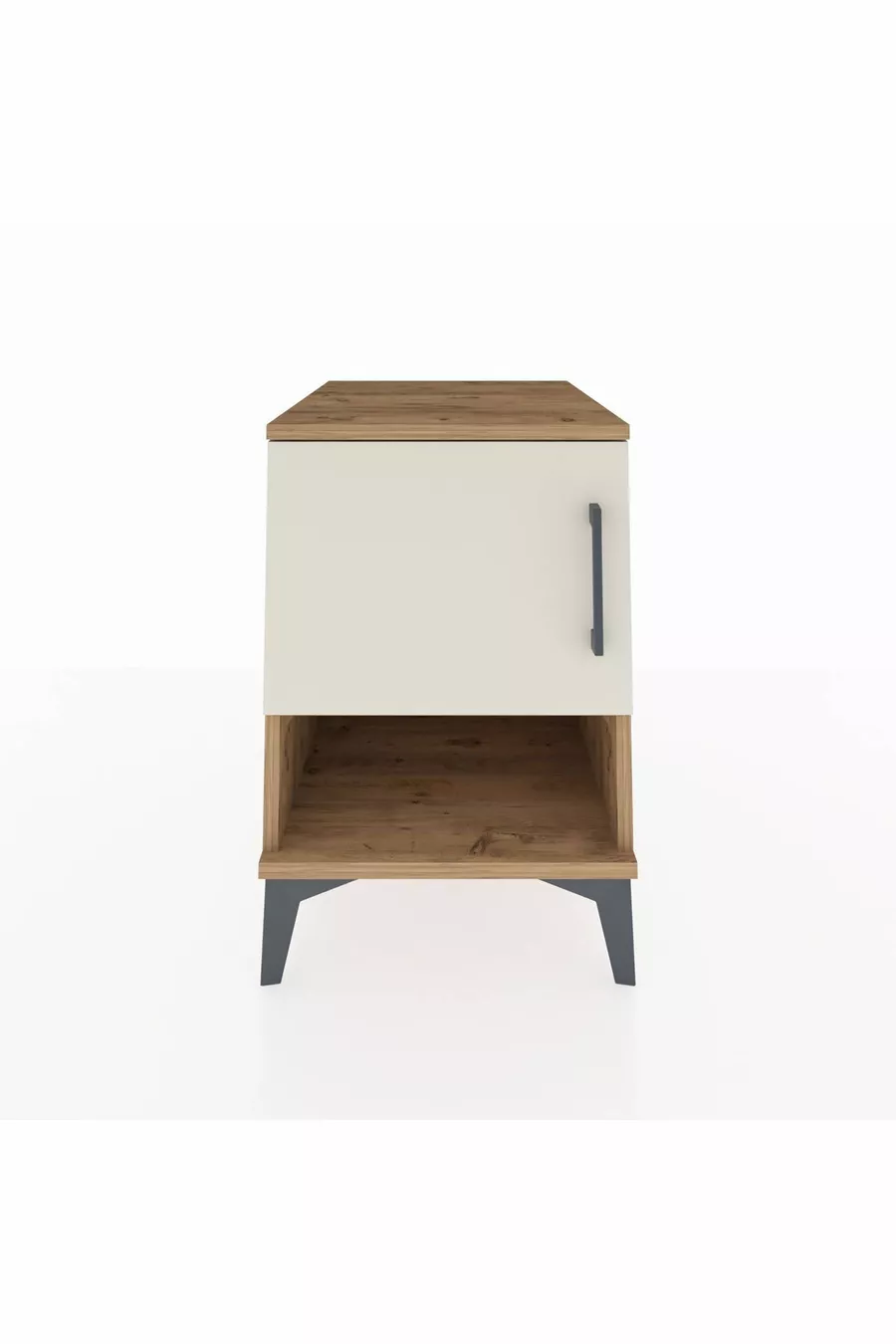Table de chevet Kronos à 2 étagères avec 1 porte, pin-pierre d'onyx