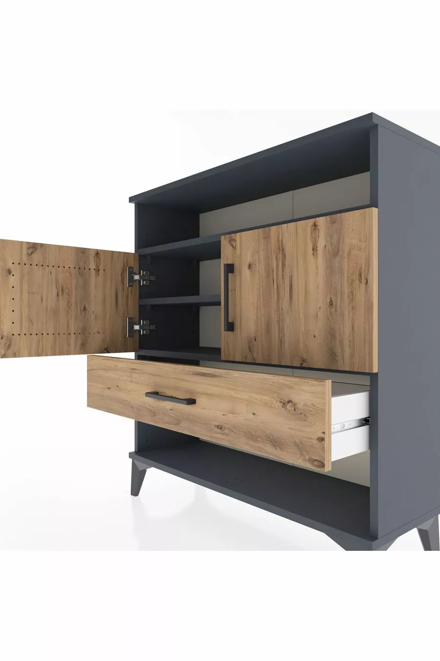 Commode Arges 3 étagères 1 tiroir 2 portes Anthracite-Épicéa
