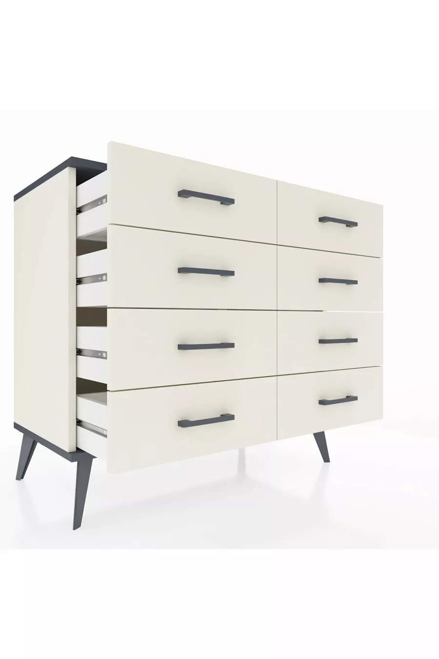Commode Hyperion 8 tiroirs Pierre de lune-Anthracite/Pierre de lune