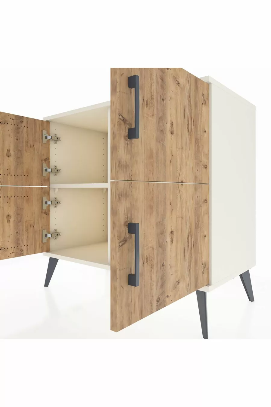 Commode Hyperion 2 étagères 4 portes Pierre de lune-Pin/Pierre de lune