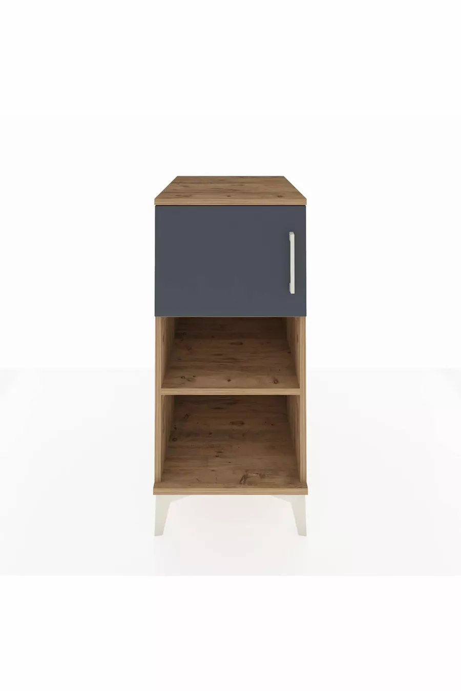 Table de chevet Kronos à 2 étagères avec 1 porte, pin-anthracite