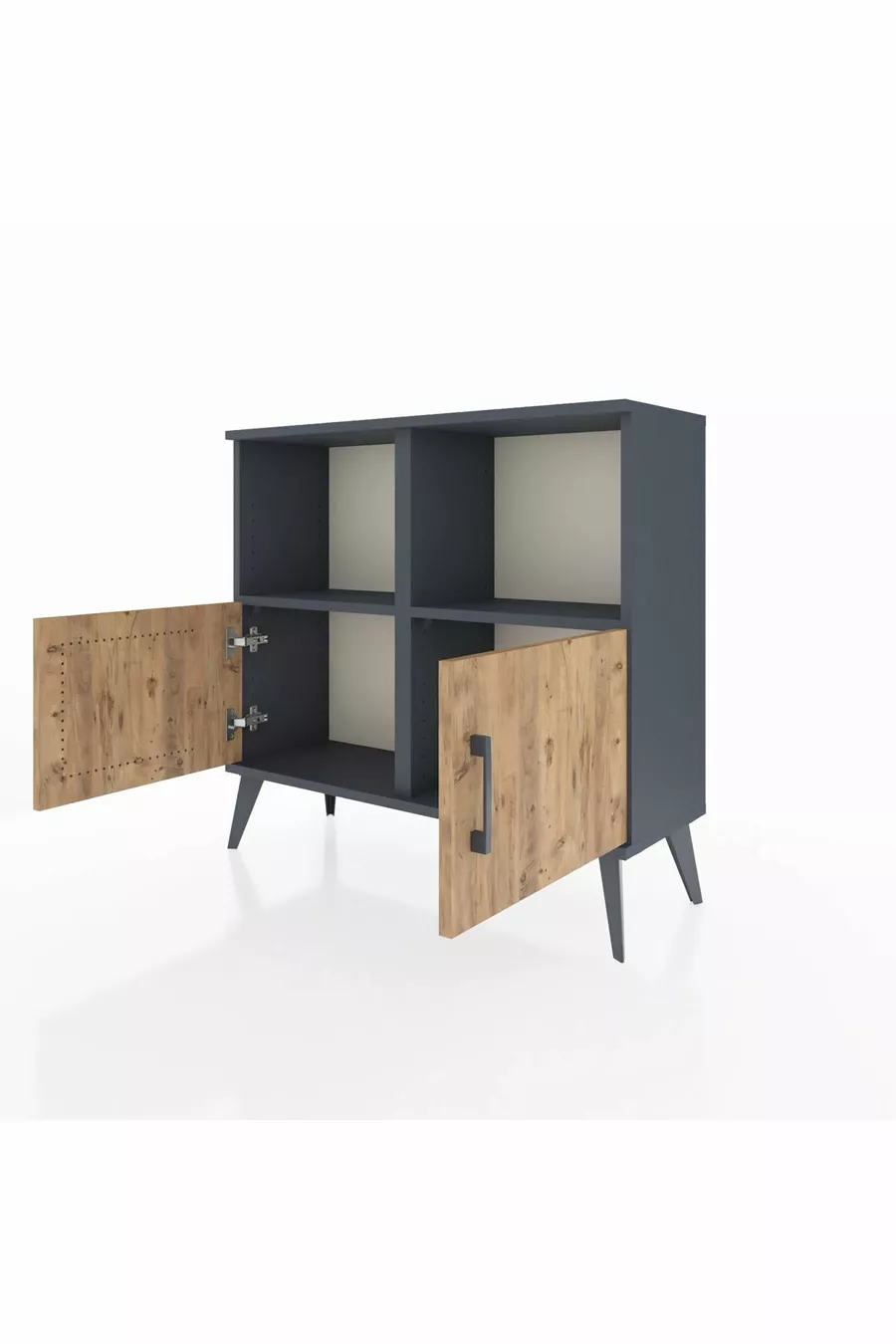 Commode Arges 2 étagères 2 portes Anthracite-Pin/Anthracite