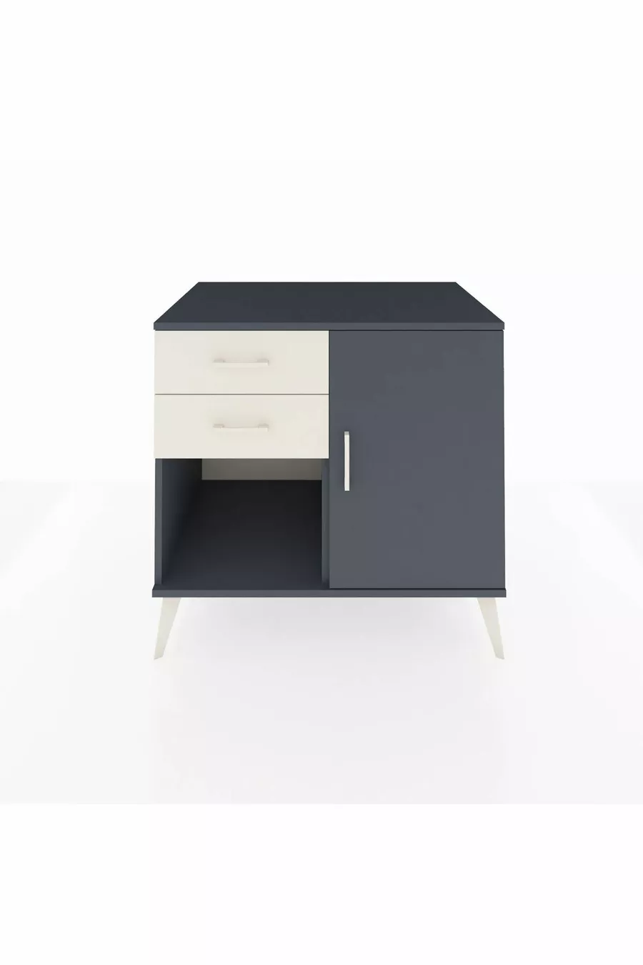 Commode Kronos à une étagère, 2 tiroirs et une porte, Anthracite-Anthracite/Gris pierre