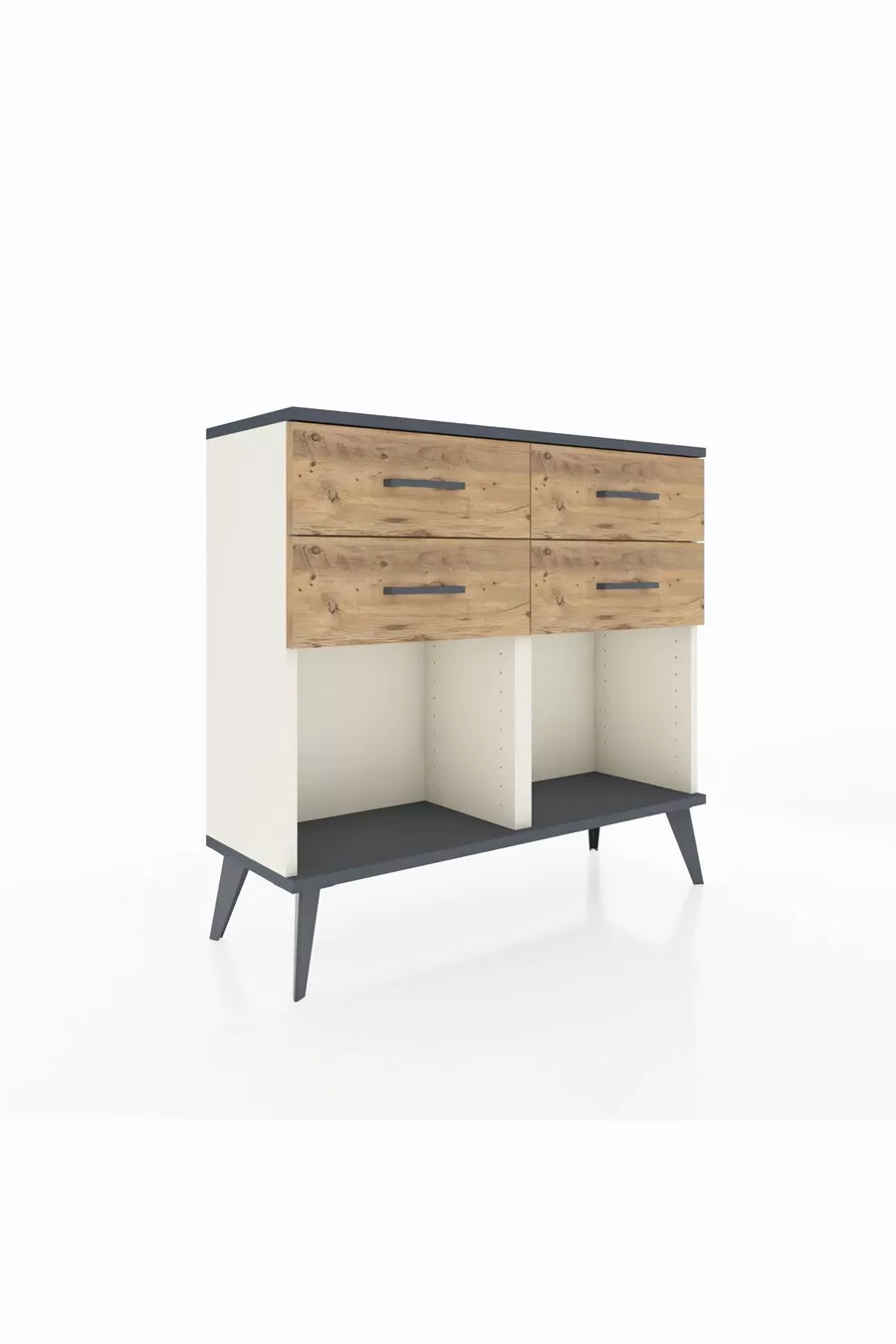 Commode Arges 4 tiroirs Pierre d'Agate-Anthracite/Pin
