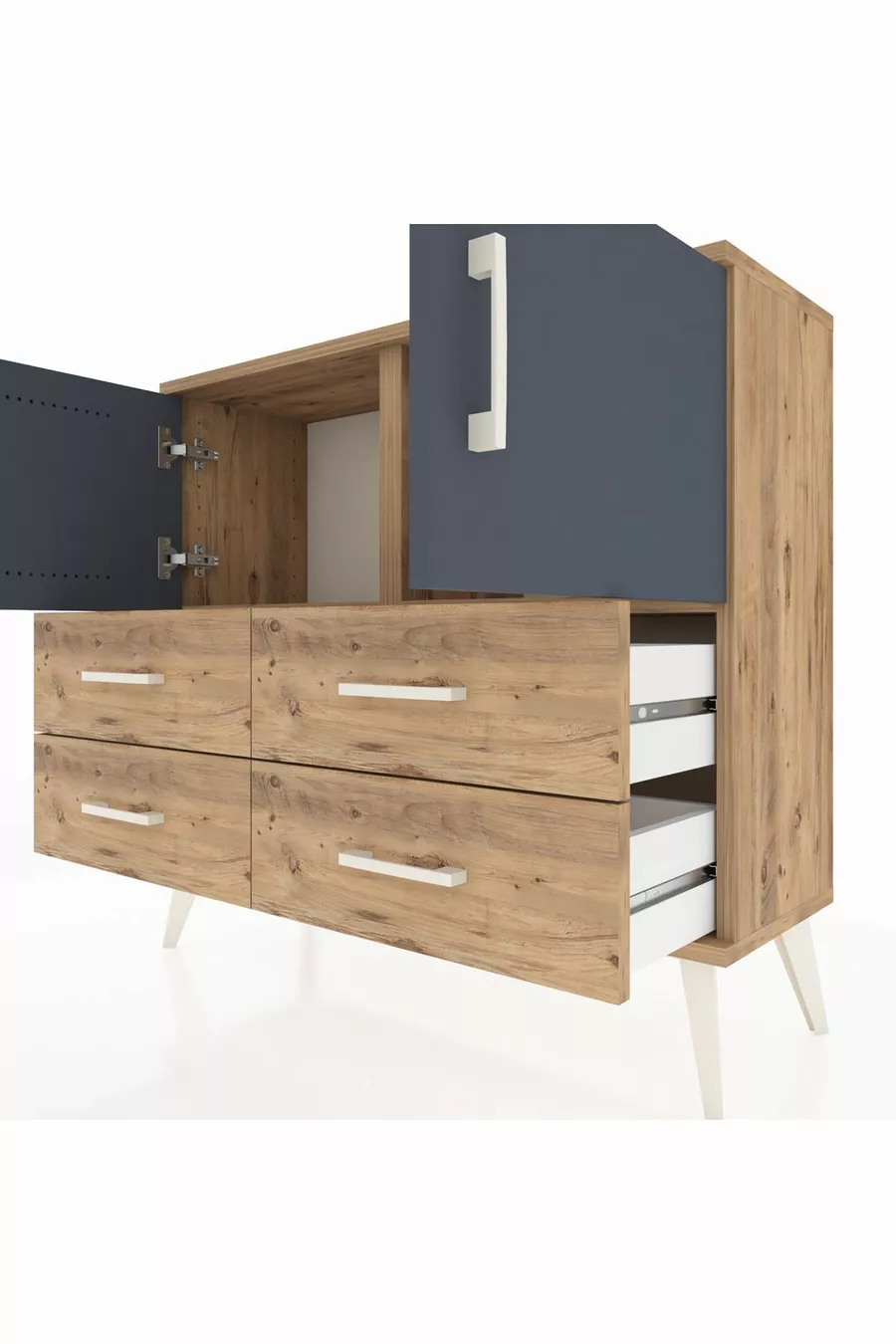 Arges Dresser with 2 Shelves, 4 Drawers, and 2 Doors Pine-Anthracite/Pine