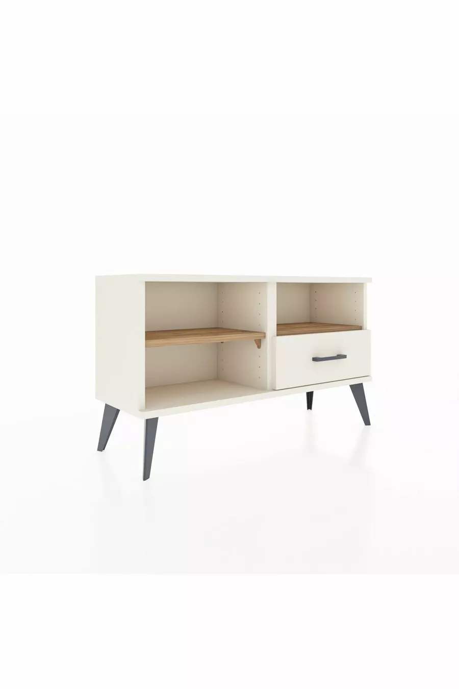 Commode Arges à 2 étagères et 1 tiroir, Pierre de lune-Pin/Pierre de lune