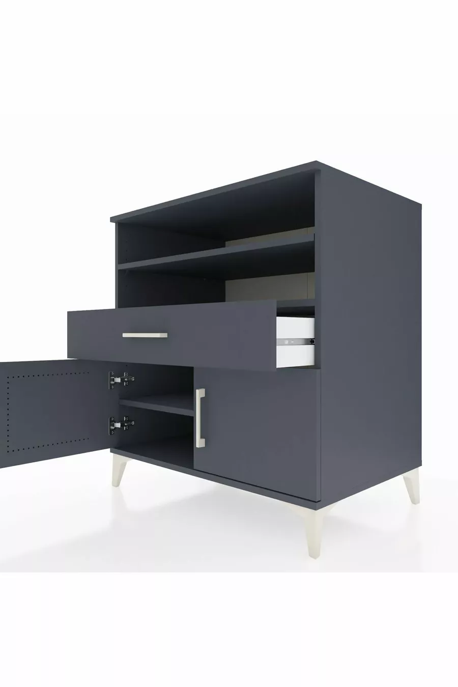 Commode Kronos avec 3 étagères, 1 tiroir et 2 portes, Anthracite-Anthracite