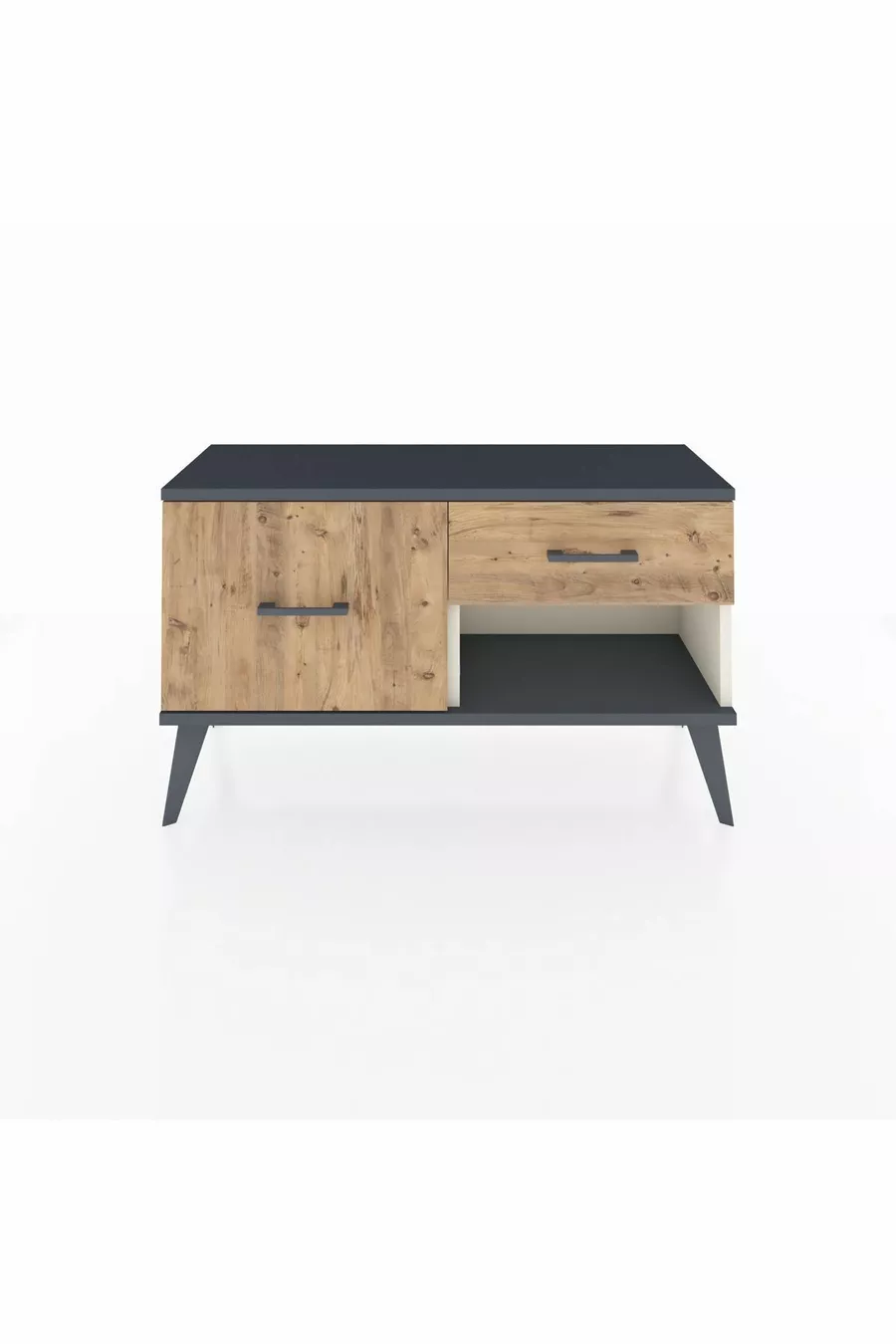 Commode Arges 2 tiroirs Pierre d'Agate-Anthracite/Pin