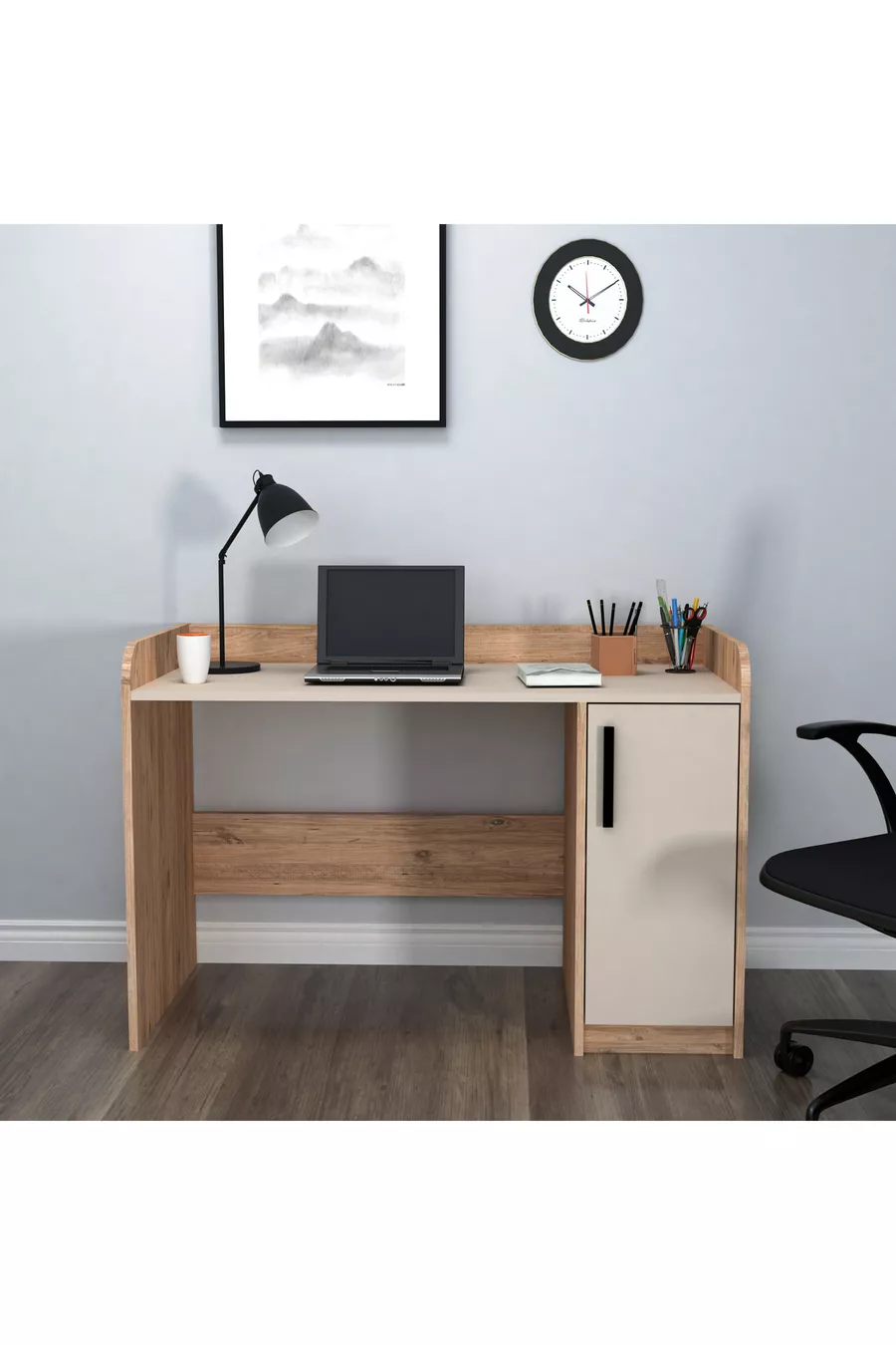 Chambre d'adolescent Luses Ensemble 4 pièces Pin Atlantique Beige Bureau-Armoire-Commode-Lit - Luses