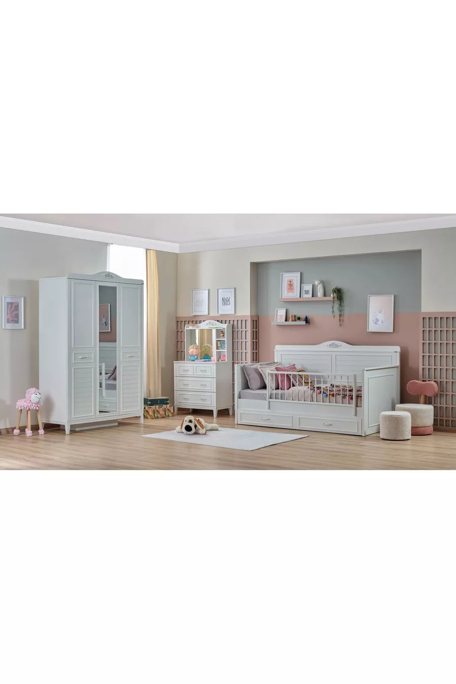 Marje Çocuk Odası ( 3 Kapaklı Dolap + * Montessori +Aynalı Şifonyer )