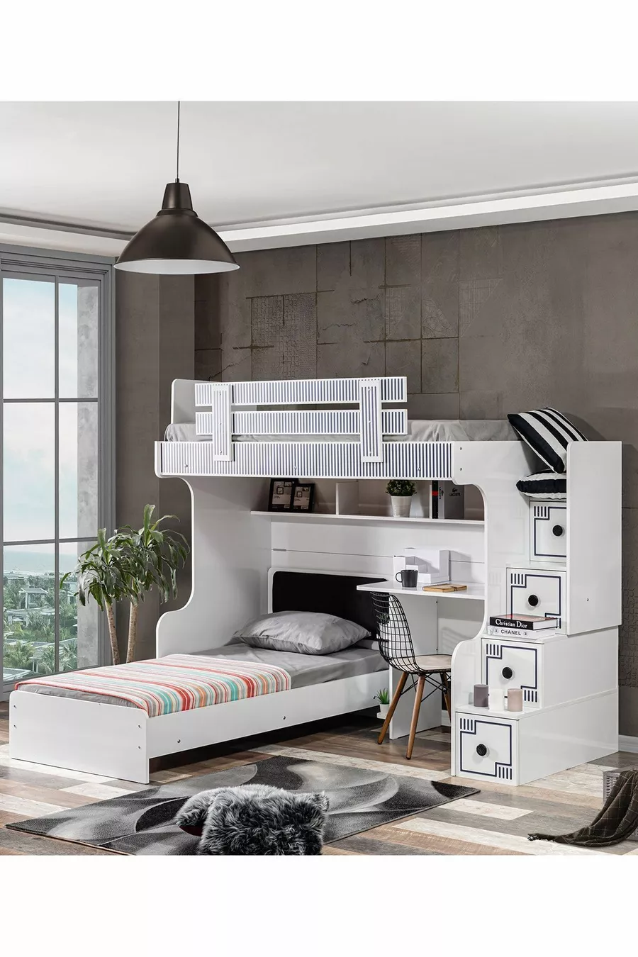 Etagenbett, Bett mit Hochbett, Schreibtisch