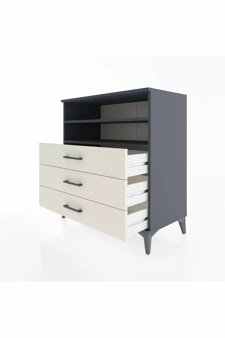 Commode Hyperion 2 étagères 3 tiroirs Anthracite-Pierre de Lune