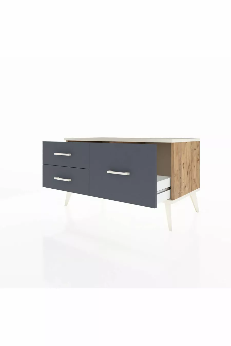 Commode Hyperion 3 étagères Pin-Pierre d'Agate/Anthracite
