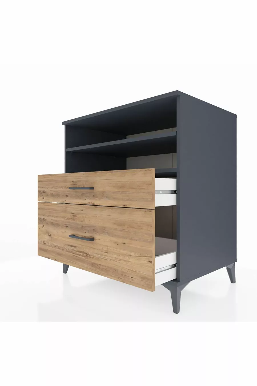 Commode Kronos 2 étagères 2 tiroirs Anthracite-Bois de pin