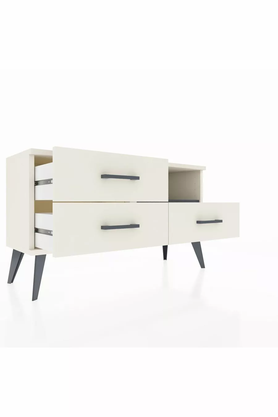 Commode Arges à une étagère et trois tiroirs, couleur quartz-anthracite/quartz
