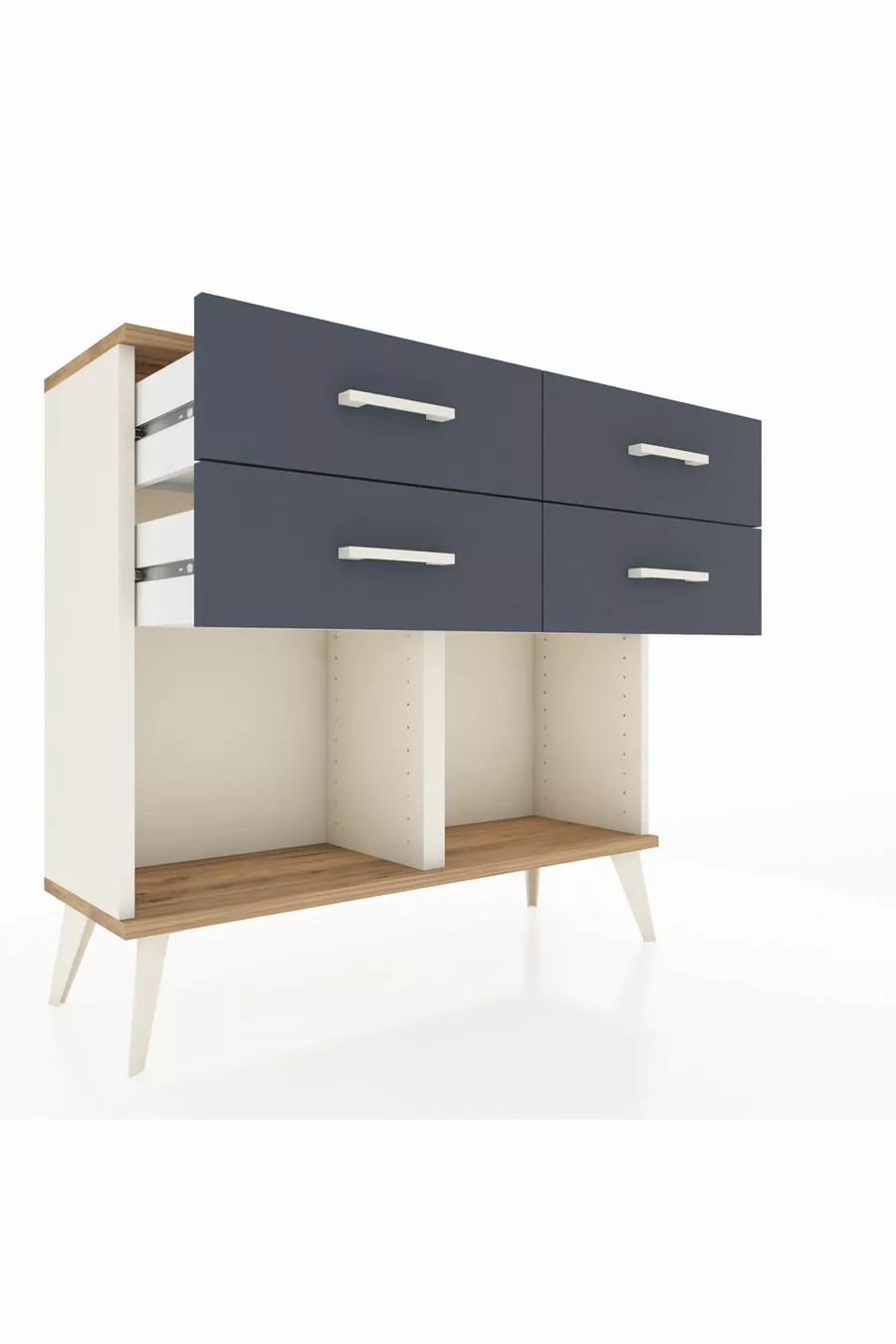 Commode Arges 4 tiroirs Pierre d'ailes-Pin/Anthracite