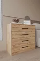 Commode Alya à 4 tiroirs avec poignées noires, pin Atlantique