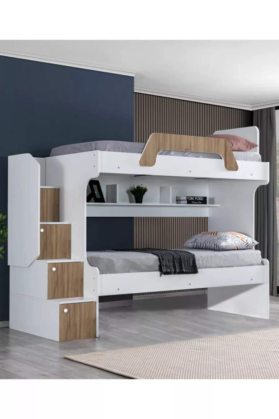 Bunk Bed, Inci 2-Piece Bunk Bed - Walnut 2 Comfort Mattresses
