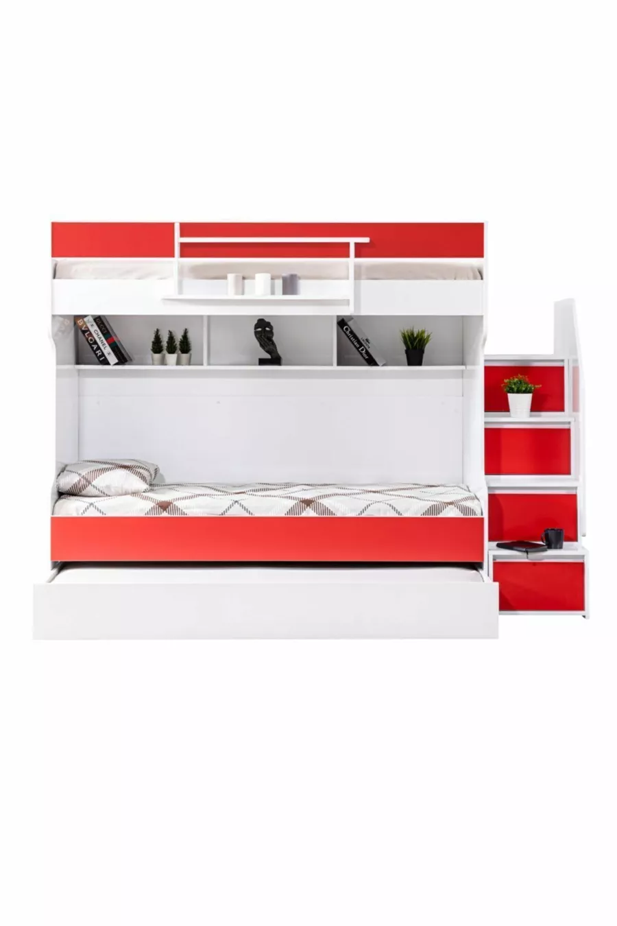 Lits superposés, Lit superposé Courageux avec petit lit - Rouge 2 matelas confort