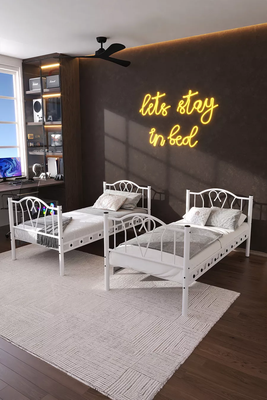 Lit Superposé et Lit Simple en Métal pour Chambre d'Enfant Orkide Blanc