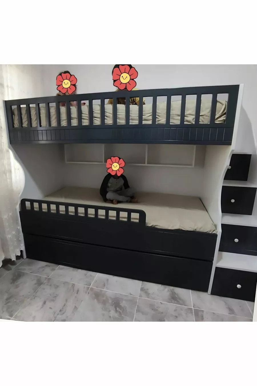 Letto a castello per bambini modello intagliato Bianco Antracite