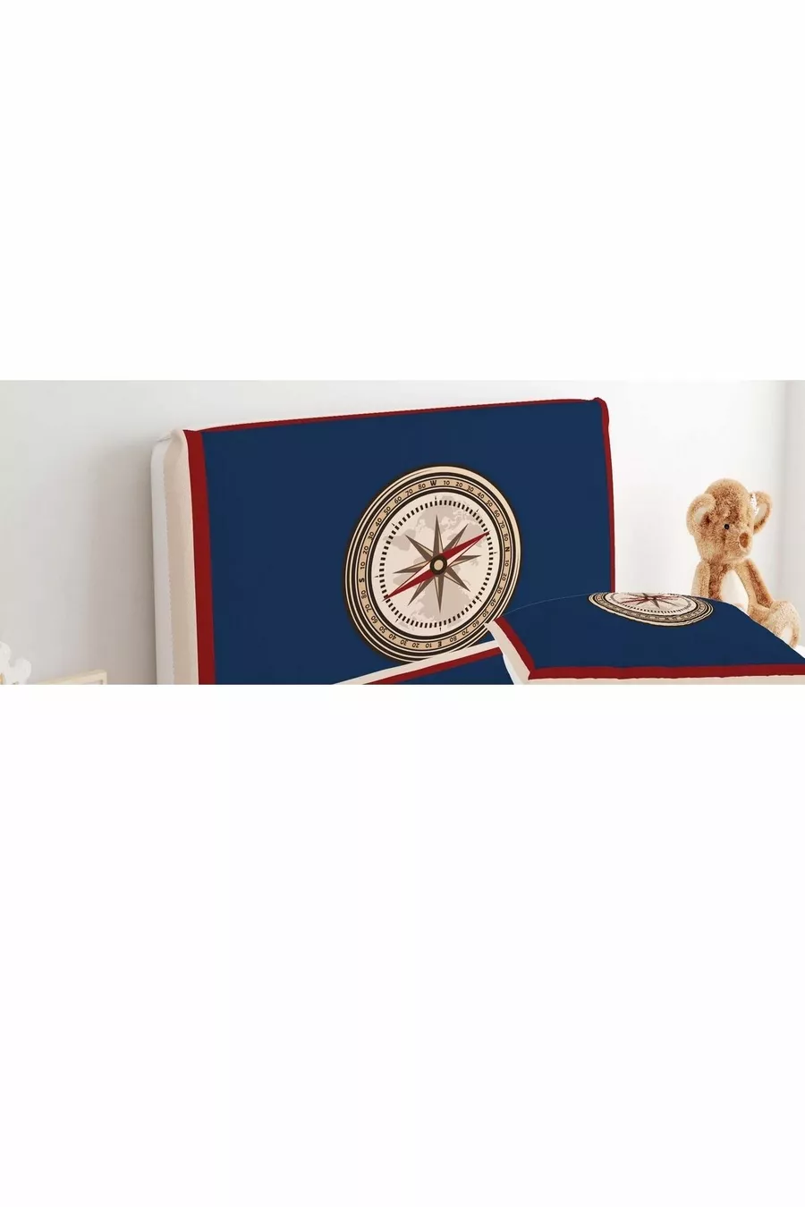 Bed Base Headboard Cover Navy Blue Compass Pattern