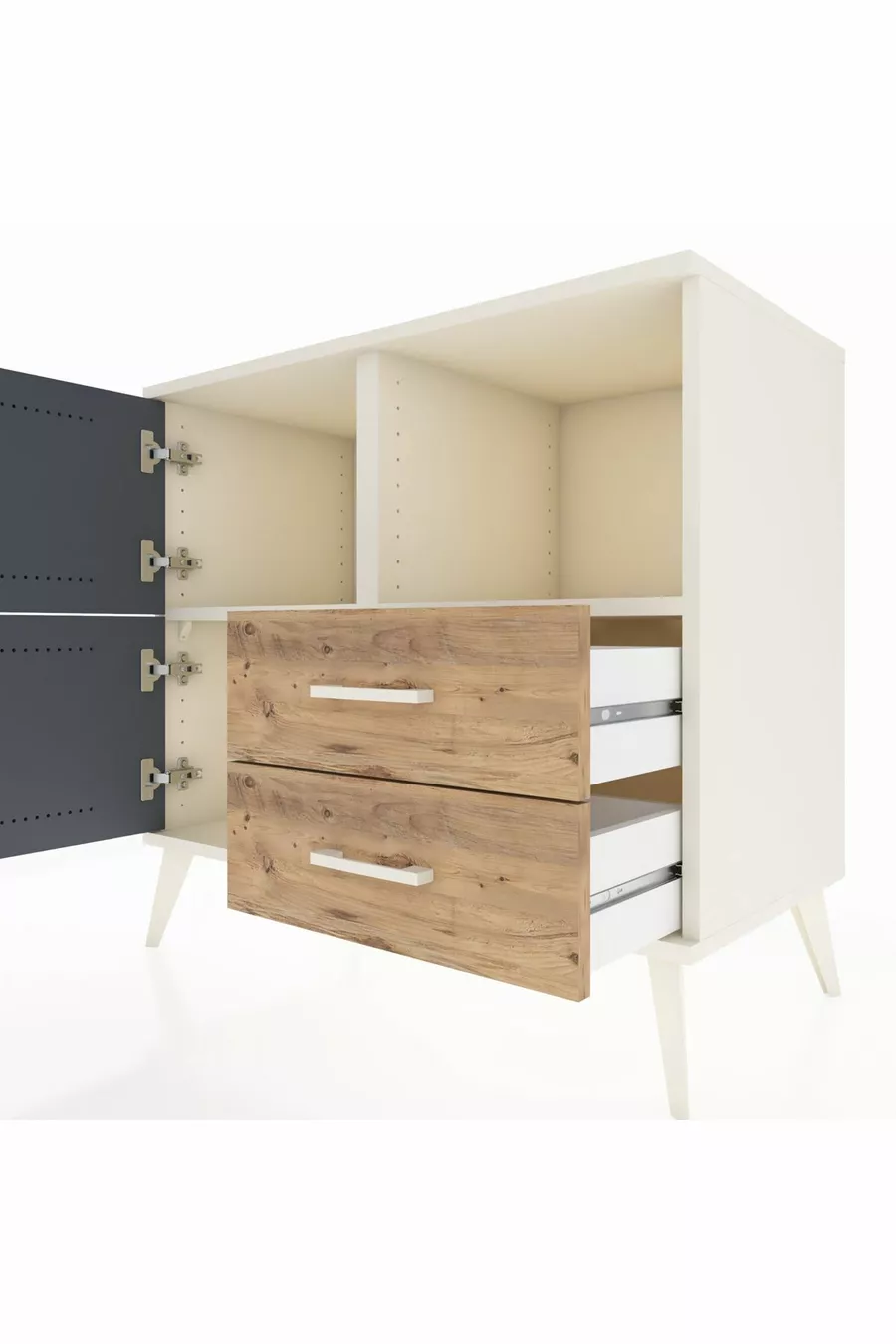 Hyperion Dresser with 2 Shelves, 2 Drawers, 2 Doors Moonstone-Anthracite/Pine