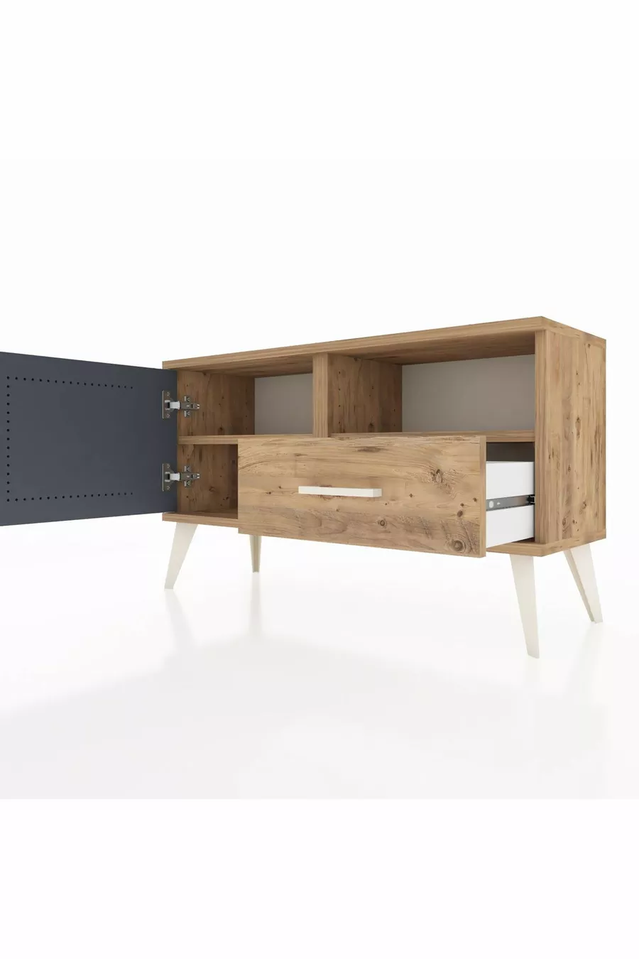 Commode Arges avec 2 étagères, 1 tiroir et 1 porte, Pin-Anthracite/Pin
