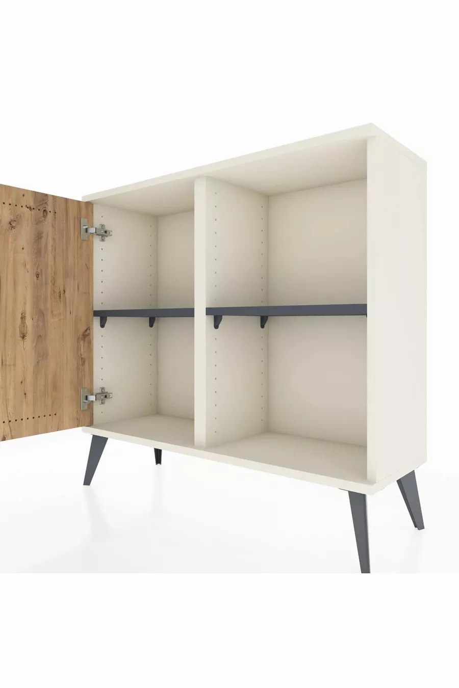 Commode Arges à 2 étagères avec une porte, Aigue-marine/Pin/Anthracite