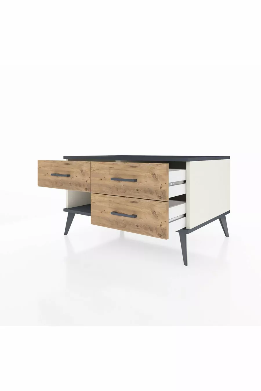 Commode Kronos 3 tiroirs Pierre de Lune-Anthracite/Pin