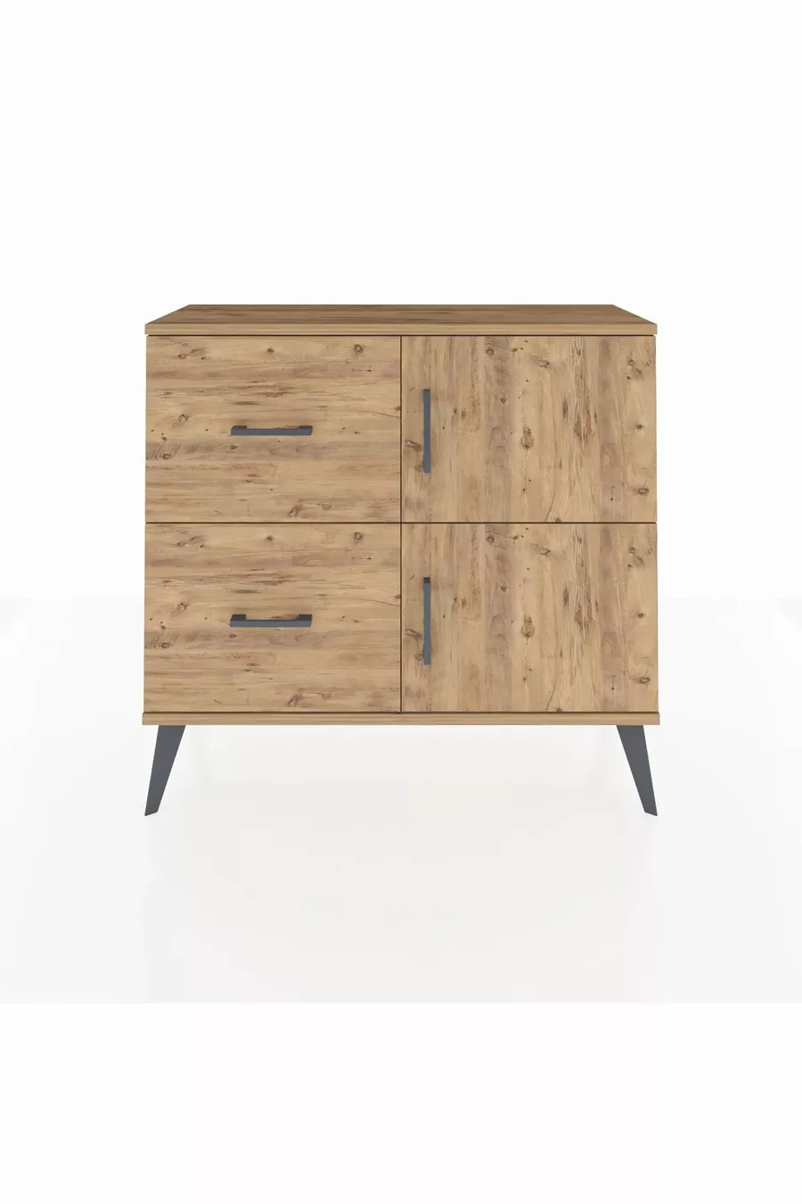 Commode Arges avec une étagère, 2 tiroirs et 2 portes, pin-pin