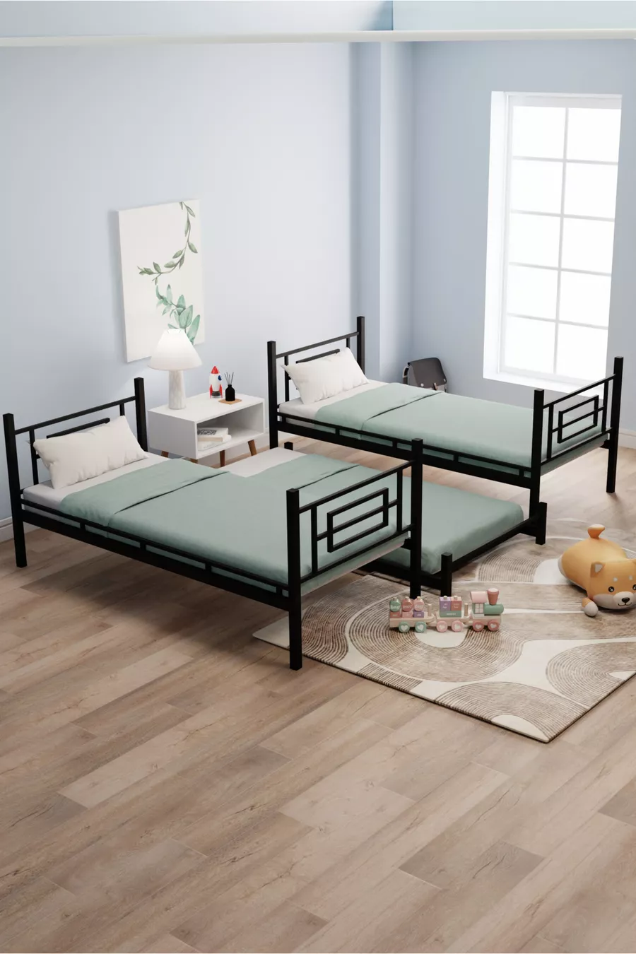 Letto a Castello e Letto Singolo in Metallo per Cameretta dei Bambini Defne Yavrulu Nero