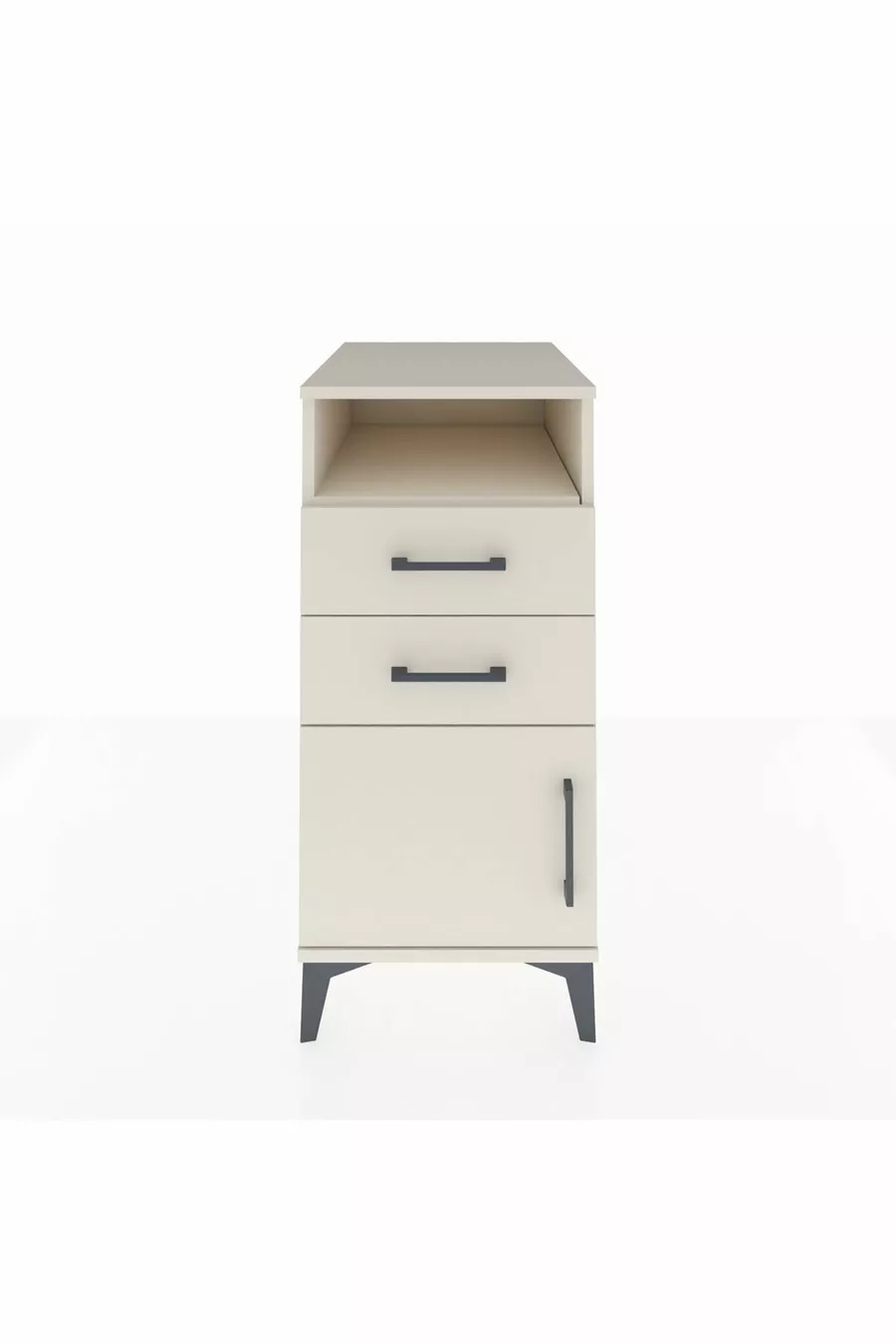 Kronos Table de chevet avec une étagère, 2 tiroirs et une porte, couleur Pierre de Lune