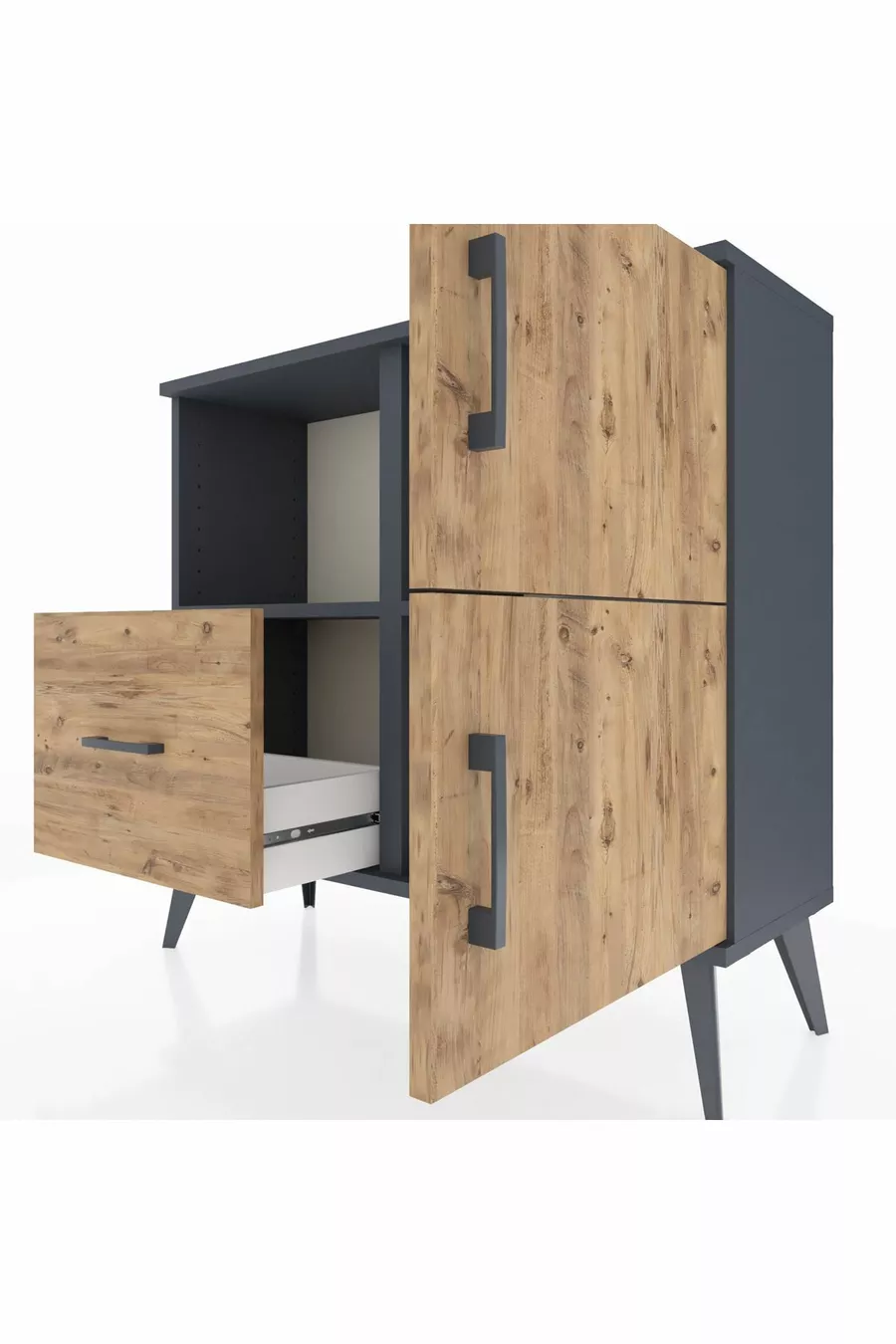Arges Dresser 2 Shelves Single Drawer 2 Doors Anthracite-Pine