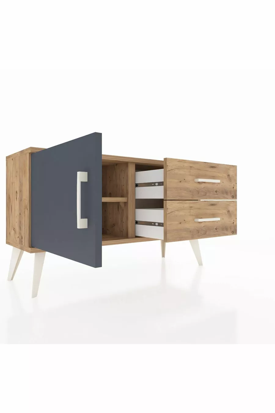 Commode Arges avec une étagère, 2 tiroirs et une porte, pin-anthracite/pin