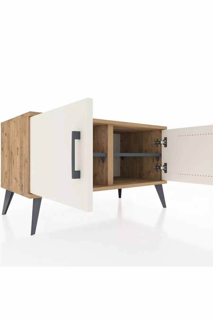 Commode Hyperion 2 étagères 2 portes Pin-Sable/Anthracite