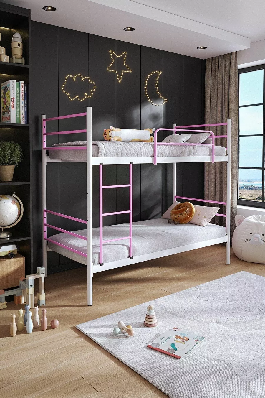 Trend Bunk Bed Compatible with Mattress Light Pink Detachable Metal Bunk Bed Frame
