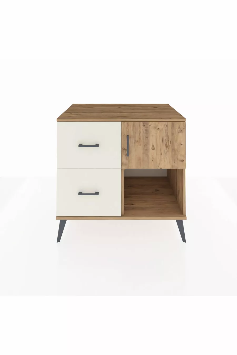 Commode Kronos avec une seule étagère, 2 tiroirs et une porte, pin-pin / pierre de lune