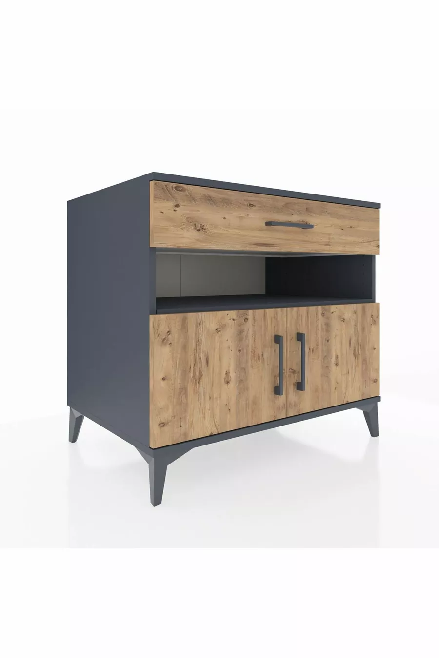 Commode Kronos avec 2 étagères, 1 tiroir et 2 portes, Anthracite-Sapin