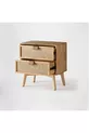 Table de chevet en bois avec détails en osier naturel – 2 tiroirs