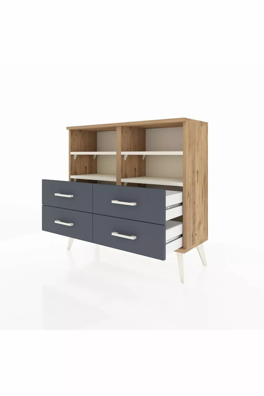 Arges Kommode mit 4 Regalen und 4 Schubladen Kiefer-Marmor/Anthrazit
