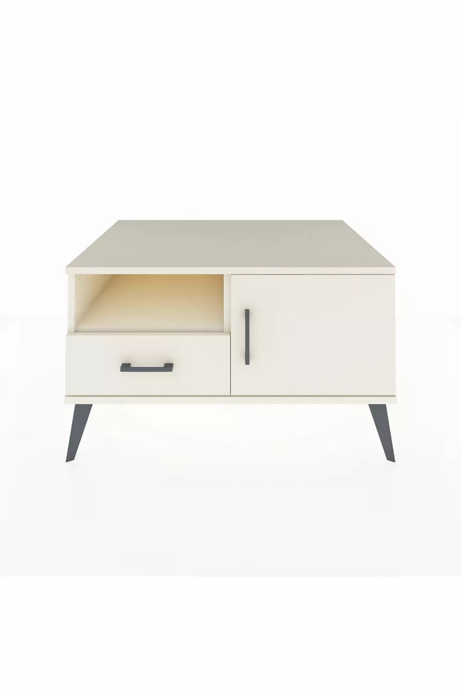 Commode Kronos avec 2 étagères, 1 tiroir et 1 porte, couleur Pierre de Lune