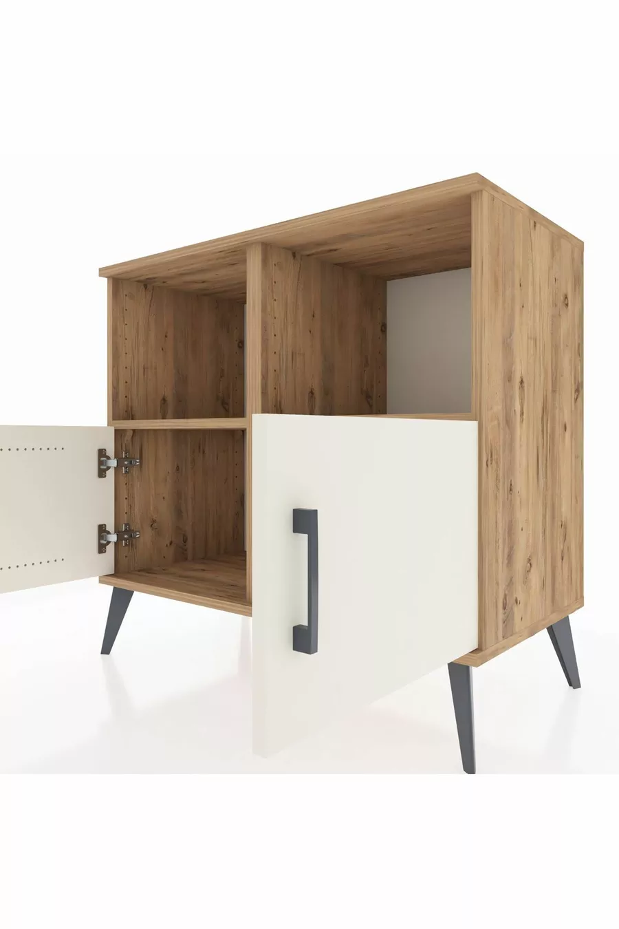 Commode Hyperion 2 étagères 2 portes Pin-Ambre/Pin