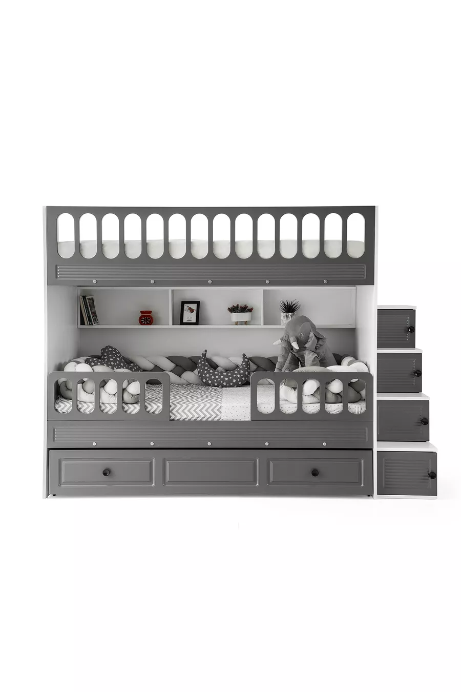 Rolluik Bunkbed met Zuigfunctie, Stalen Ondersteuning, Membrane Bekleding 100% MDF