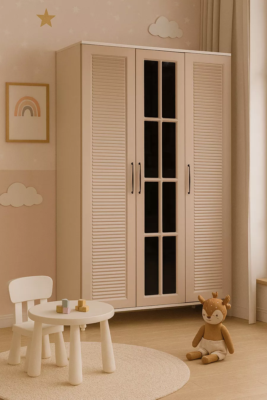 Armoire à 3 portes | % MDF | Portes REHAU | Pieds en bois | Fonctionnelle et élégante